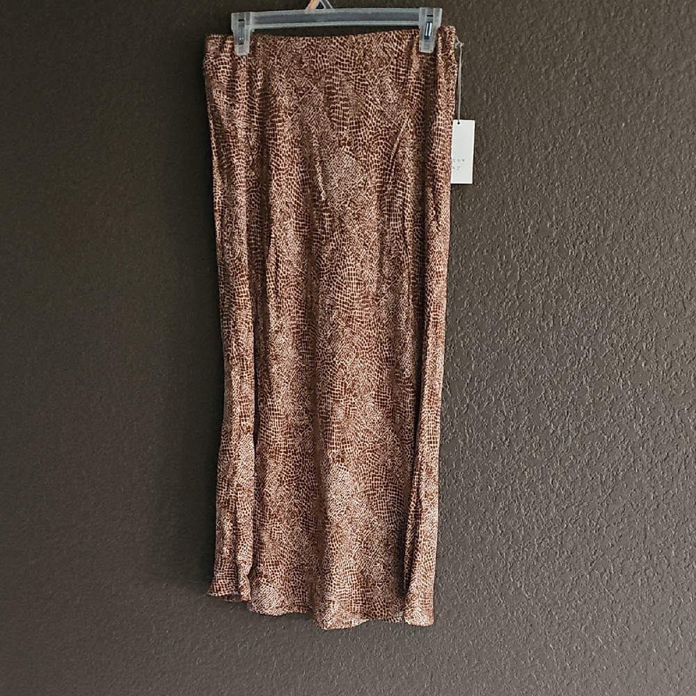 a new day Patterned Brown Midi Skirt